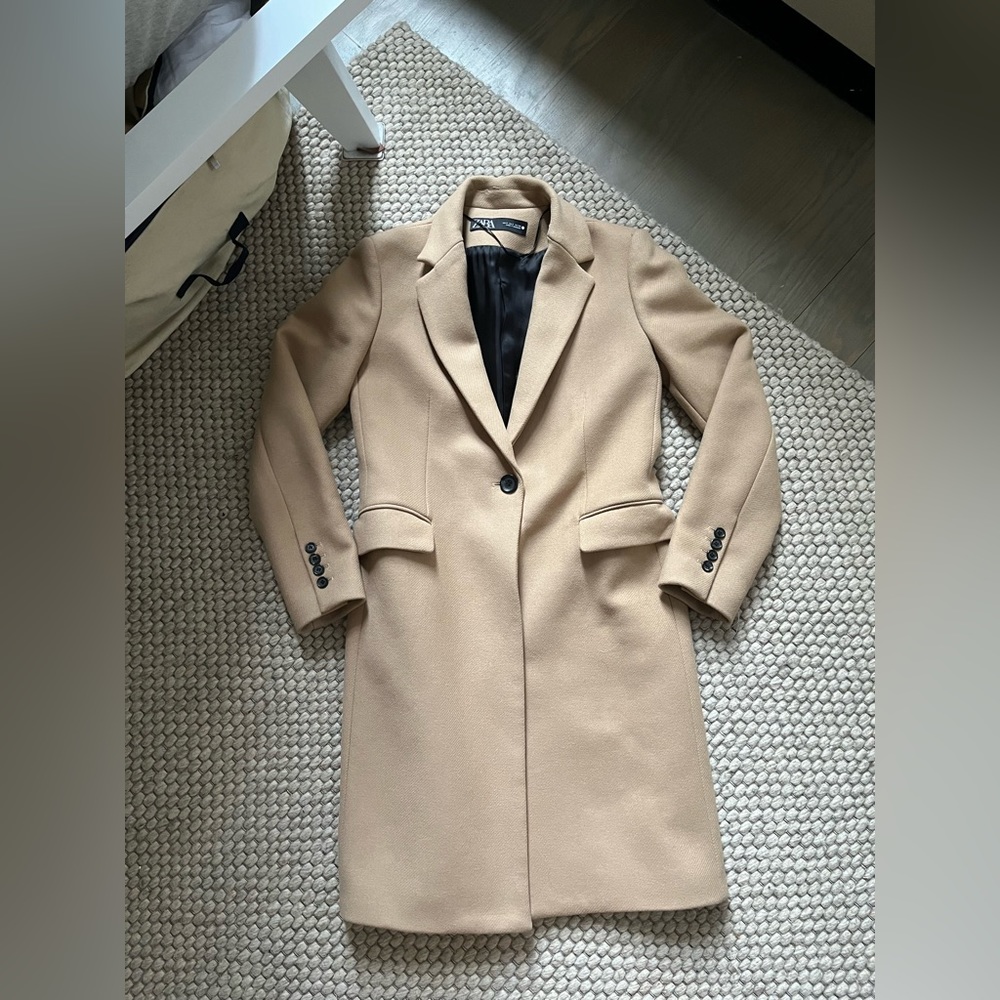 Zara Beige one button long coat size small